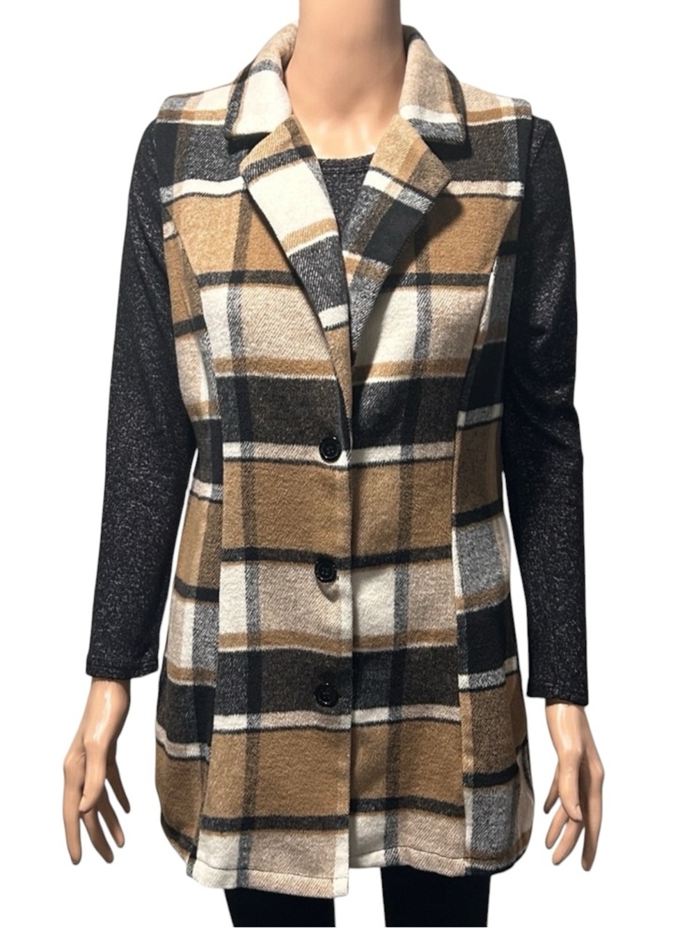 Chic Women's Plaid Vest - Black, White, Tan